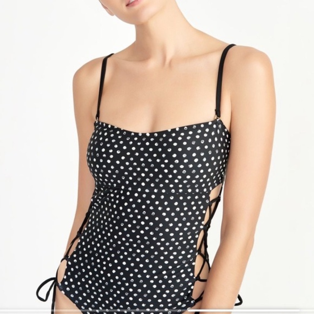 NEW‼️Rachel Roy Classic Black/White Polka Side Lace Up Swimsuit Size M - Picture 4 of 16